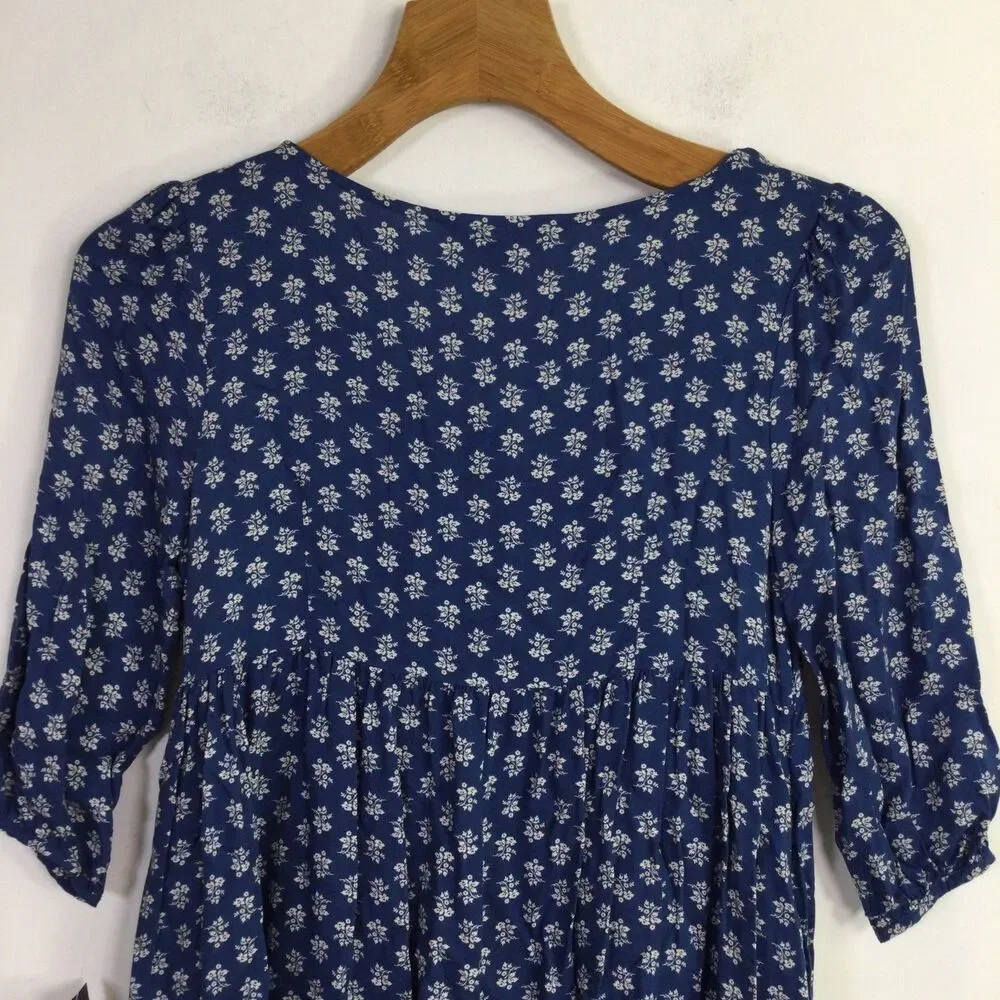 Polo Ralph Lauren Girls Floral Print Boho Dress Denim Blue White Size 14 NWT
